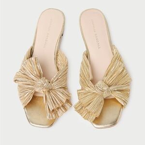 Loeffler Randall Daphne Gold Pleated Bow Slide